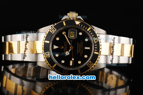 Rolex Submariner Automatic Movement with Black Dial and Bezel-Two Tone Strap - Click Image to Close